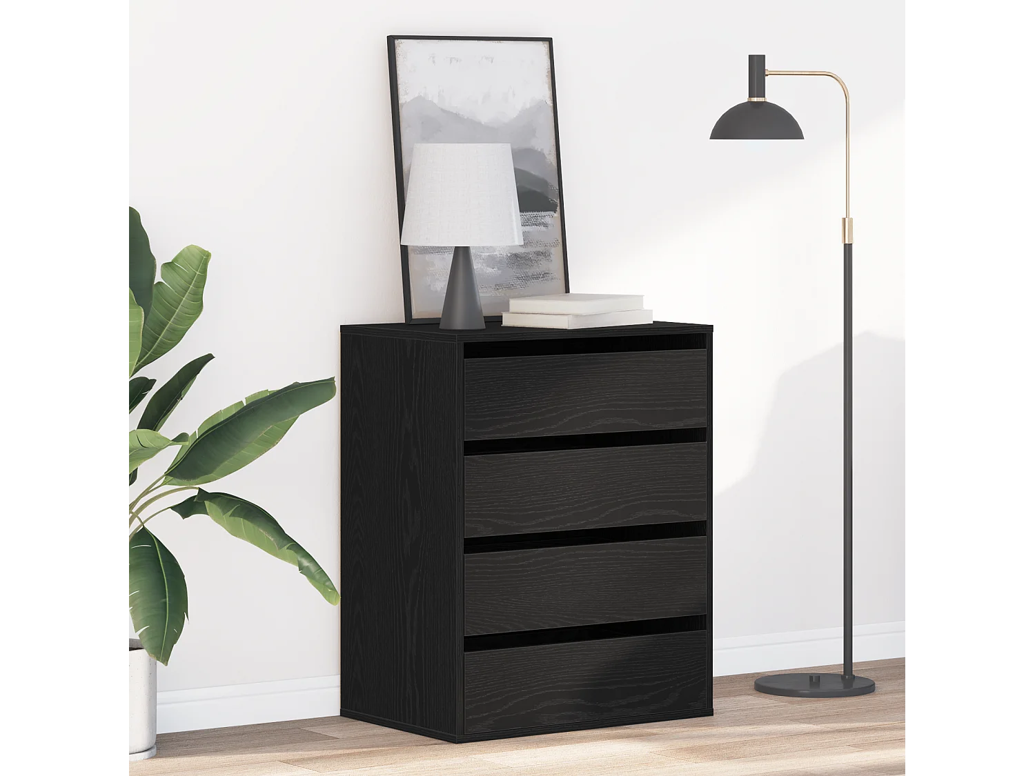 Zwarte eiken ladekast 60x41x76 cm bewerkt hout