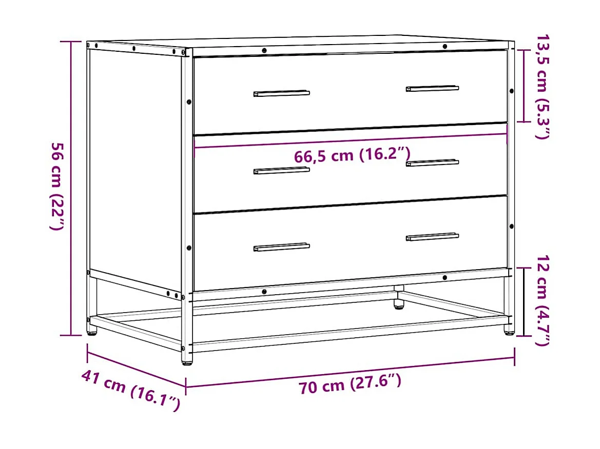 Armoire à tiroirs noir 70x41x56 cm bois d'ingénierie