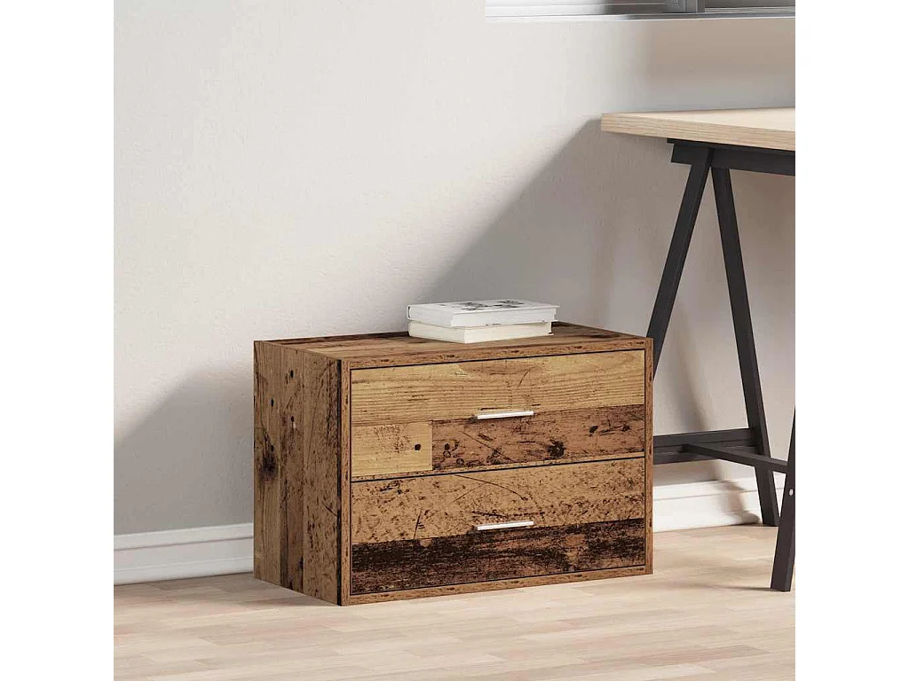 Armoire avec 2 tiroirs vieux bois 60x31x40 cm bois d'ingénierie