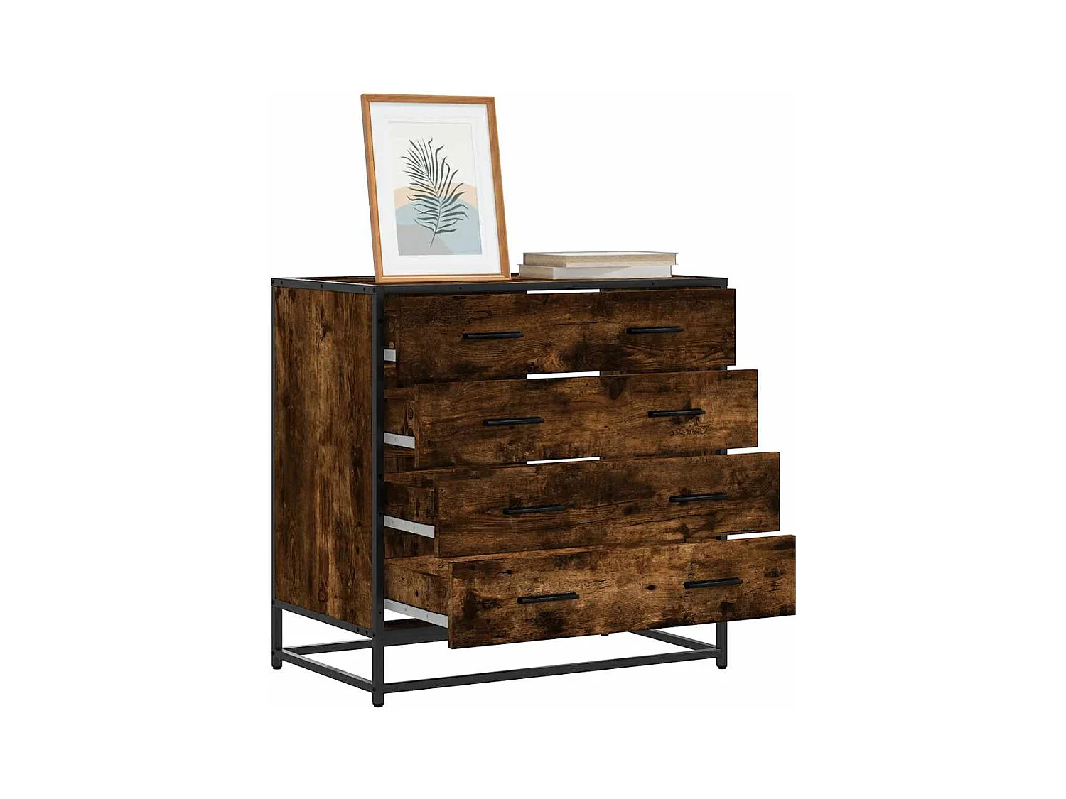 Gerookte eikenhouten ladekast 70x41x70 cm bewerkt hout