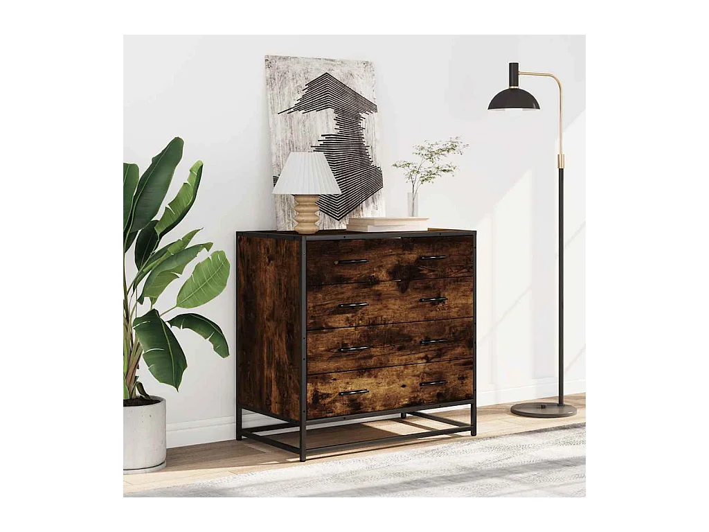 Gerookte eikenhouten ladekast 70x41x70 cm bewerkt hout