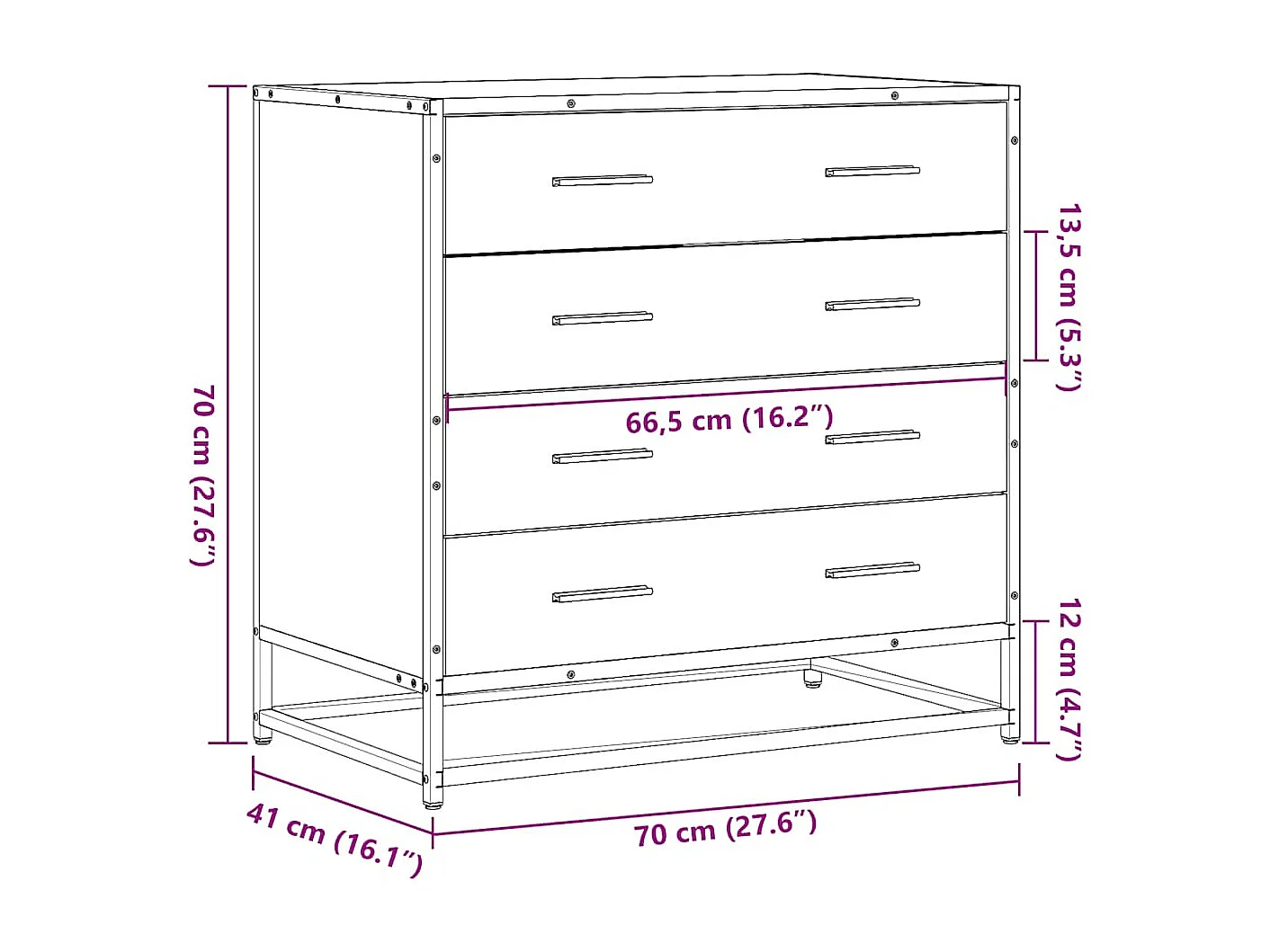 Gerookte eikenhouten ladekast 70x41x70 cm bewerkt hout