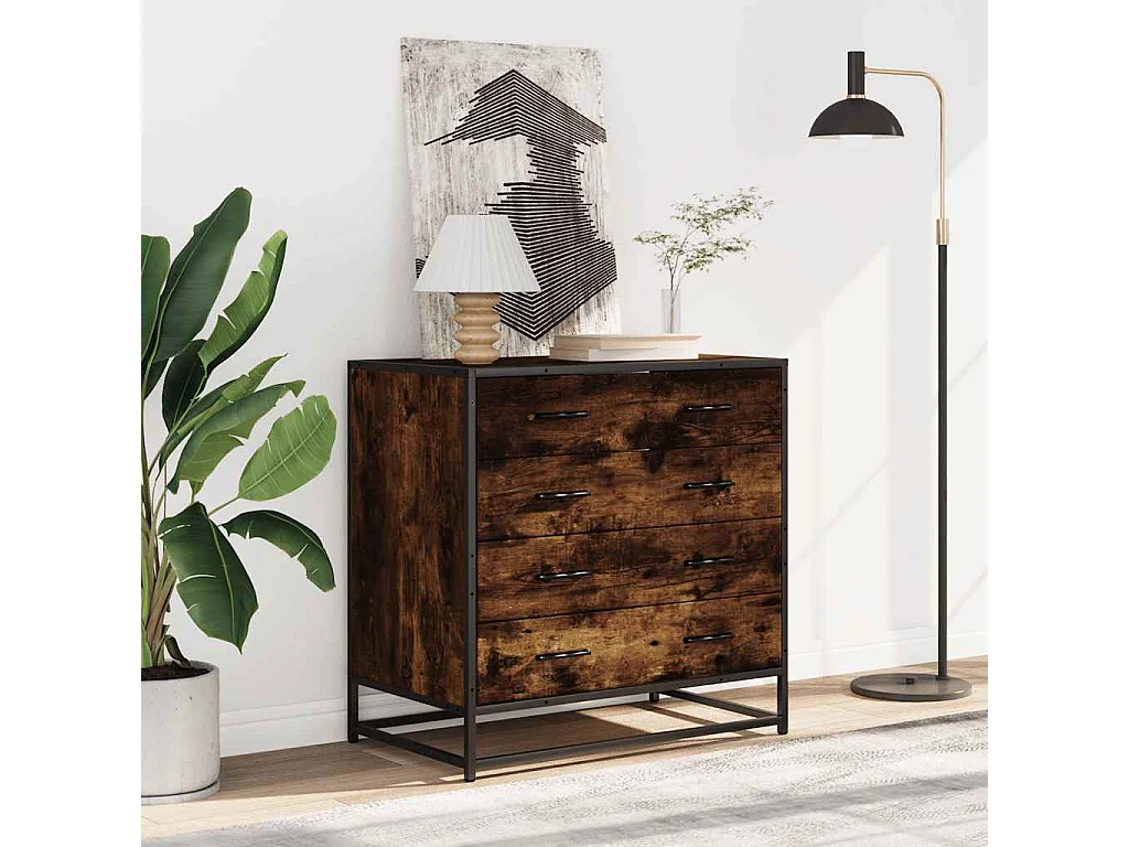 Commode chêne fumé 70x41x70 cm bois d'ingénierie