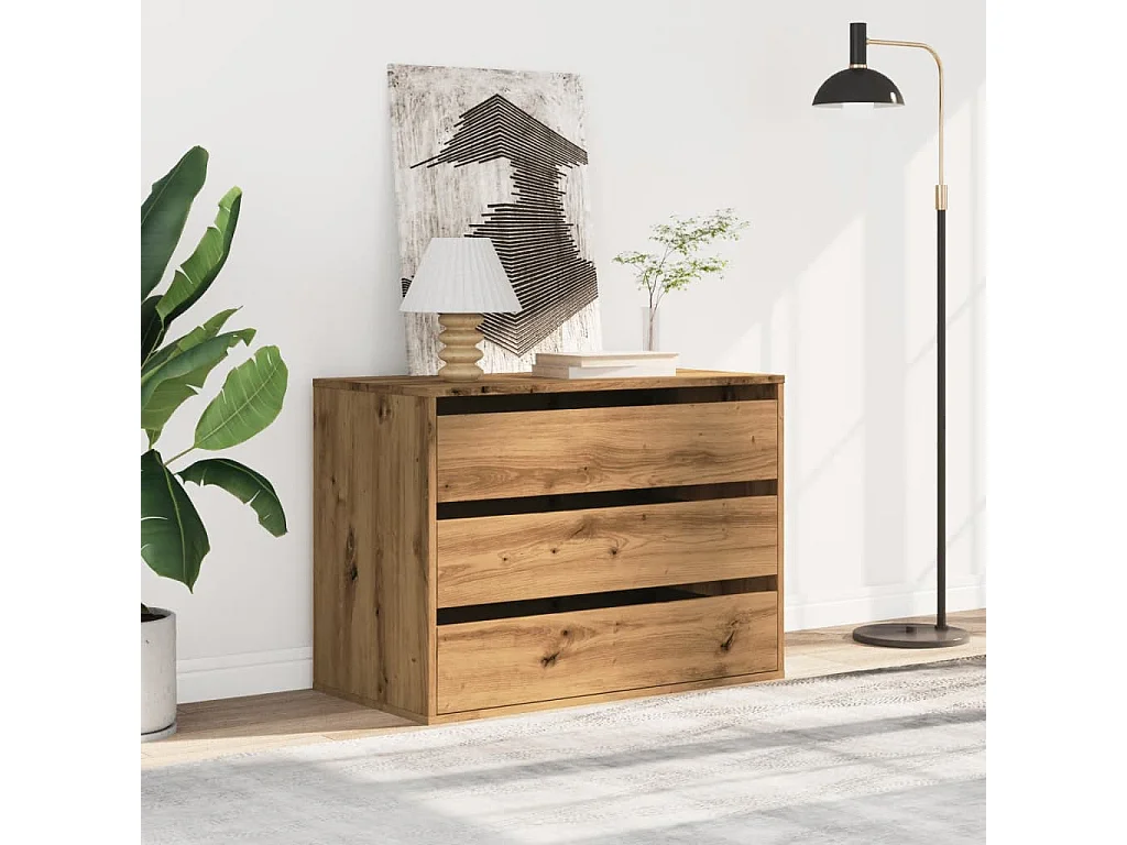 Commode d'angle chêne artisanal 80x41x58 cm bois d'ingénierie