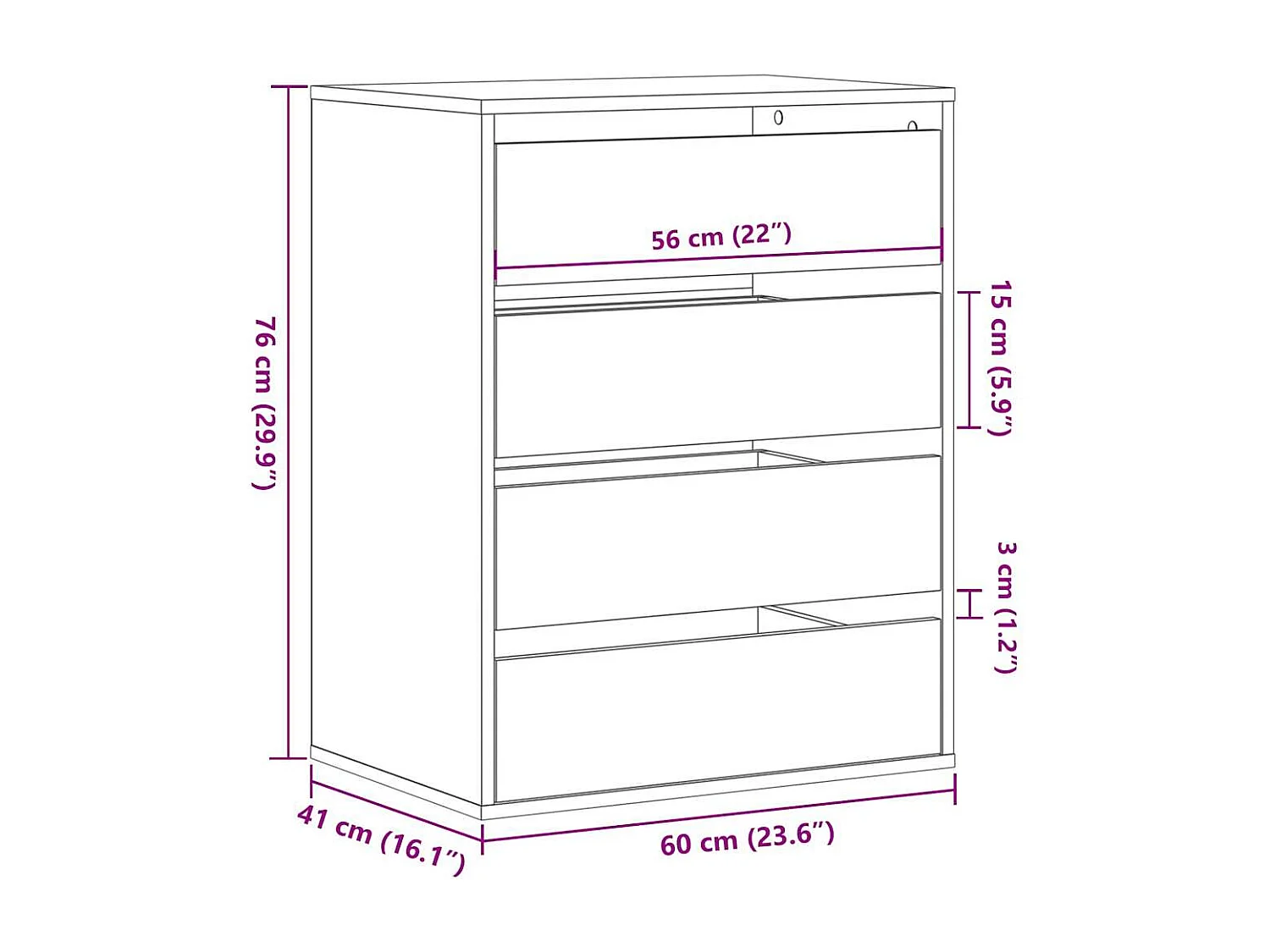 Cómoda esquinera blanca 60x41x76 cm madera contrachapada