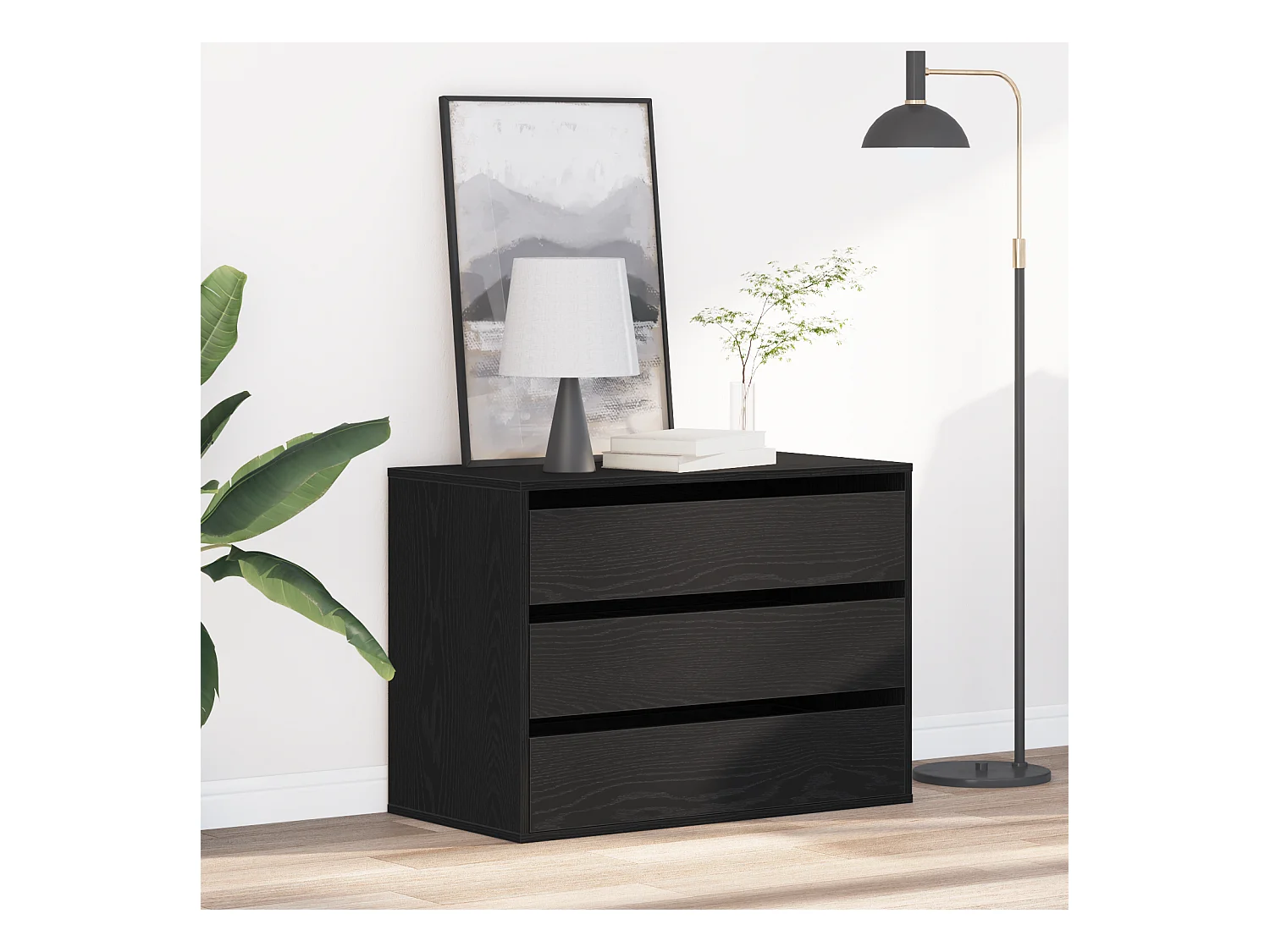 Commode d'angle Chêne Noir 80x41x58 cm Bois d'ingénierie