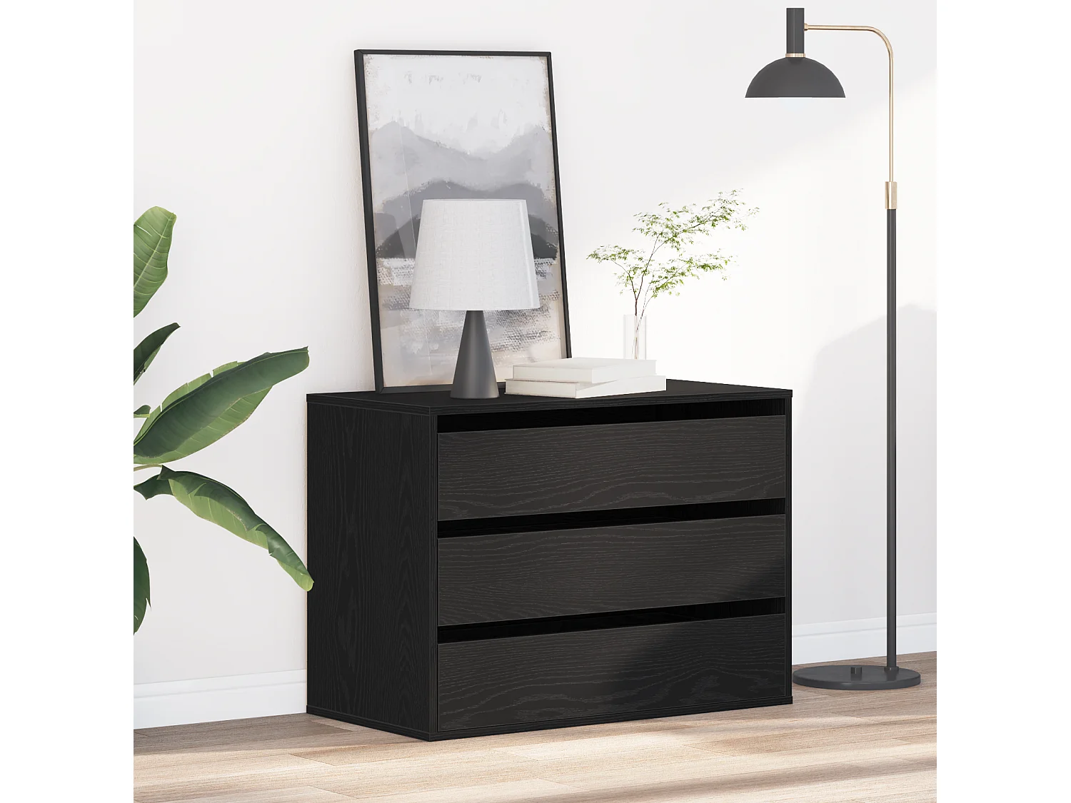 Commode d'angle Chêne Noir 80x41x58 cm Bois d'ingénierie
