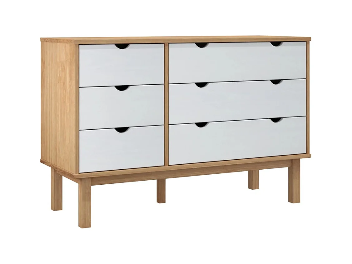 Cassettiera  marrone e bianca 111x43x73,5 cm in legno massello di pino