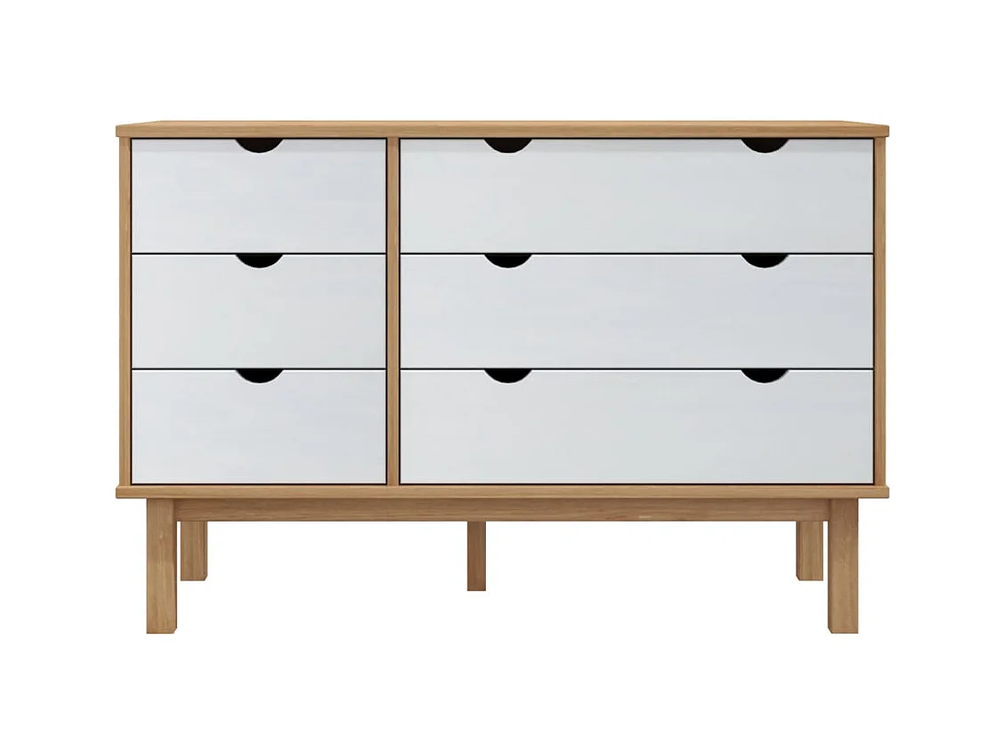 Cassettiera  marrone e bianca 111x43x73,5 cm in legno massello di pino