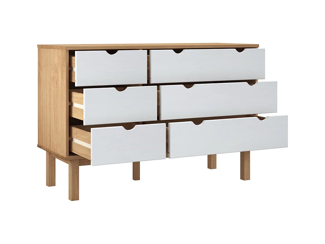 Cassettiera  marrone e bianca 111x43x73,5 cm in legno massello di pino