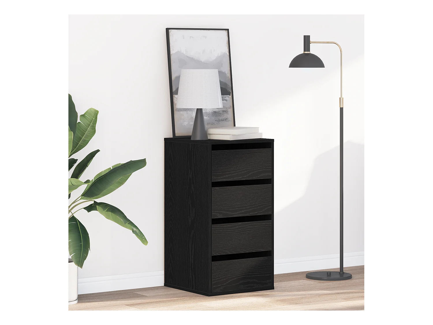 Commode d'angle Chêne Noir 40x41x76 cm Bois d'ingénierie