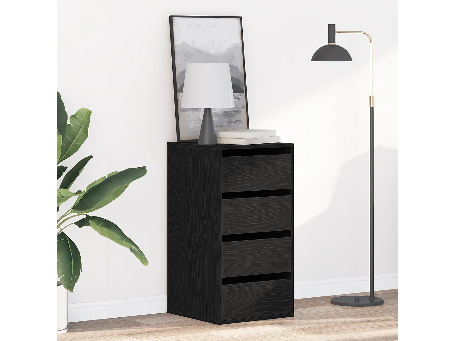 Commode d'angle Chêne Noir 40x41x76 cm Bois d'ingénierie