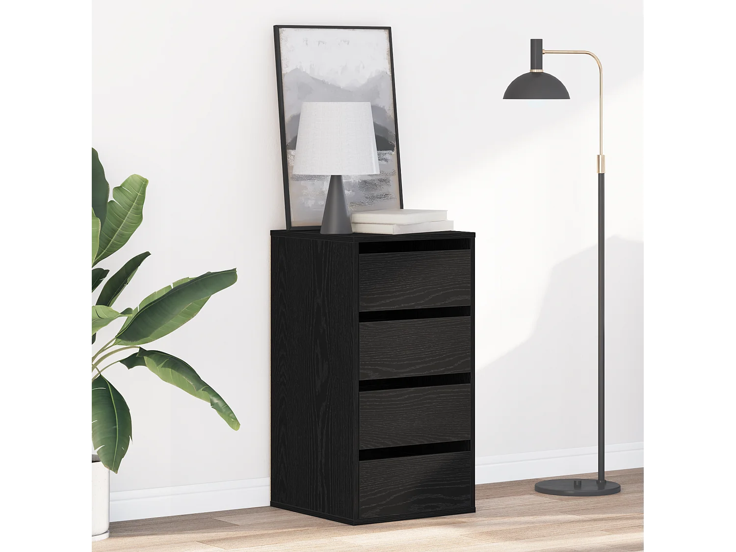 Zwarte eikenhouten hoekladekast 40x41x76 cm, bewerkt hout