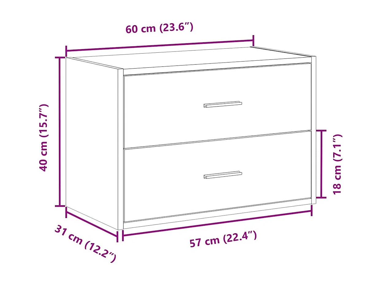 Armoire avec 2 tiroirs gris béton 60x31x40 cm bois d'ingénierie