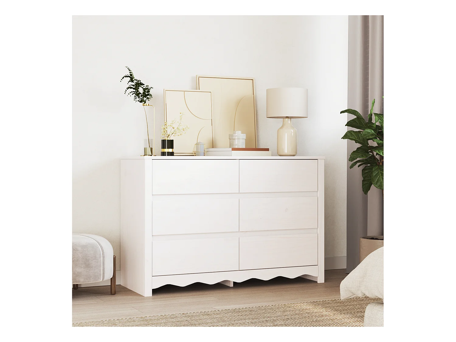 Commode  Blanche 111x43x73,5 cm en Bois massif de Pin
