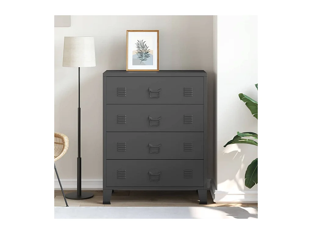 Cassettiera in metallo stile industriale 78x40x93 cm nera