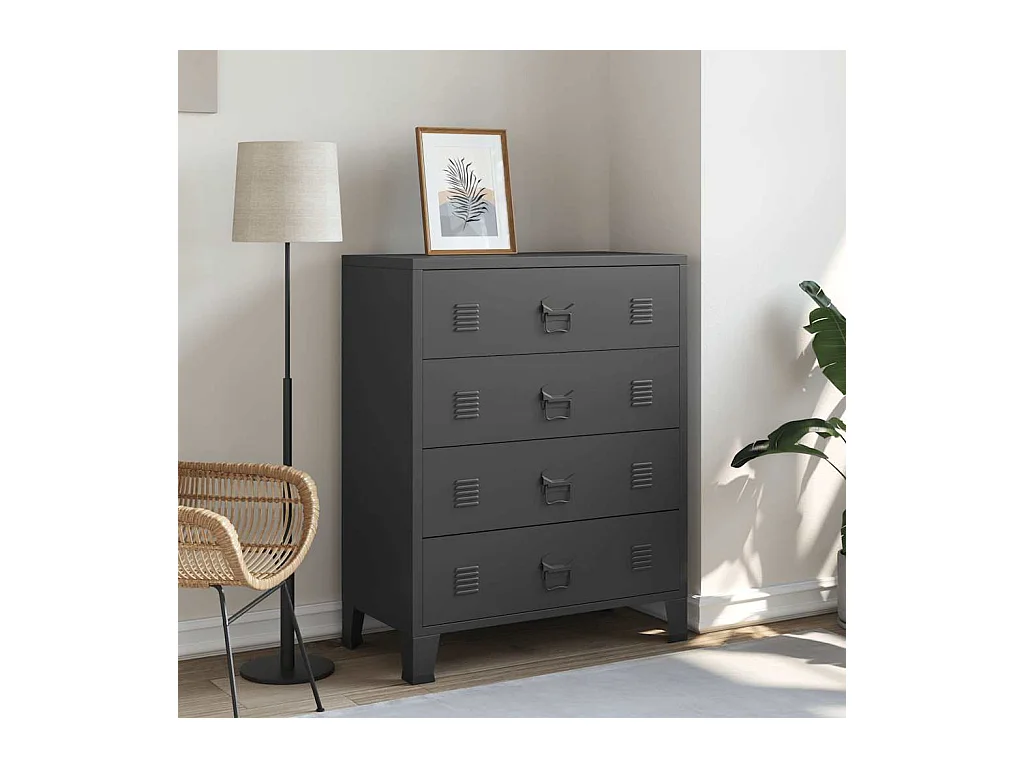 Commode à tiroirs Métal Style Industriel 78x40x93 cm Noir
