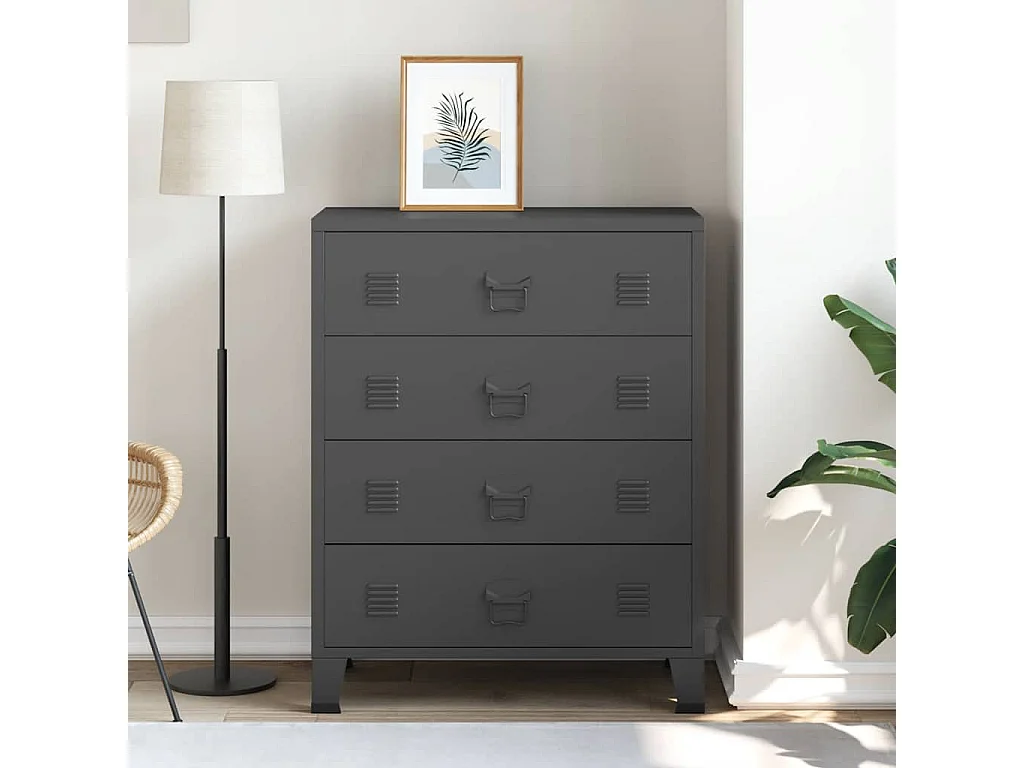 Commode à tiroirs Métal Style Industriel 78x40x93 cm Noir