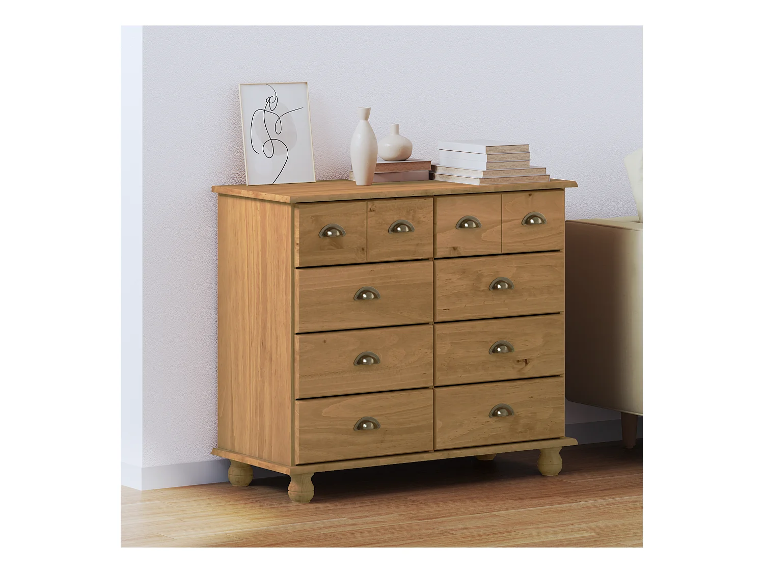 Commode Marron miel 91x40x79 cm en pin massif