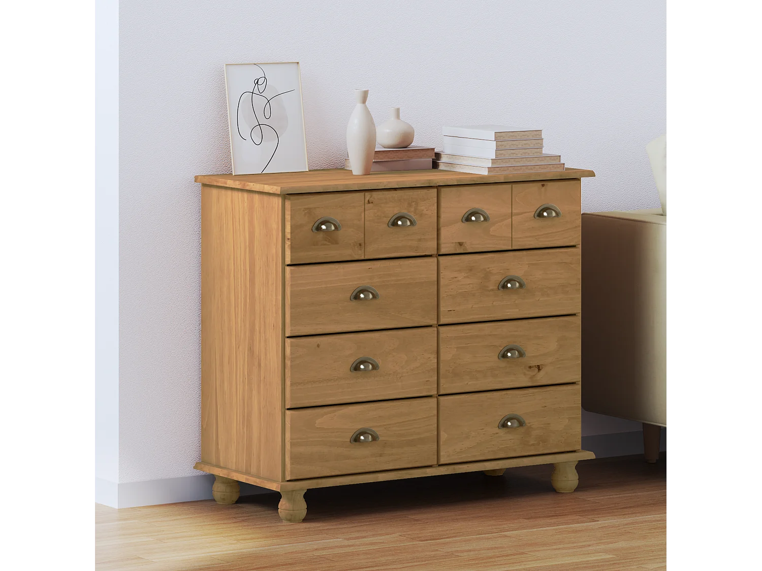 Cómoda  Marrón miel 91x40x79 cm en pino macizo