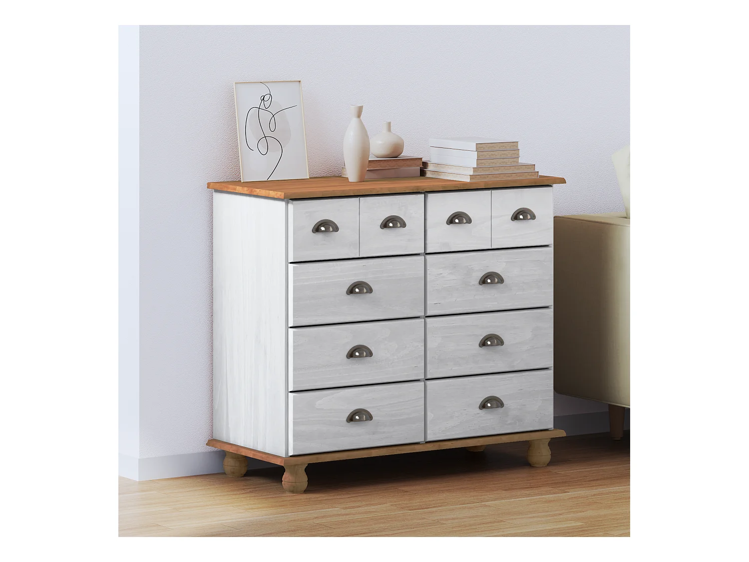 Commode Blanche 91x40x79 cm Bois de Pin Massif