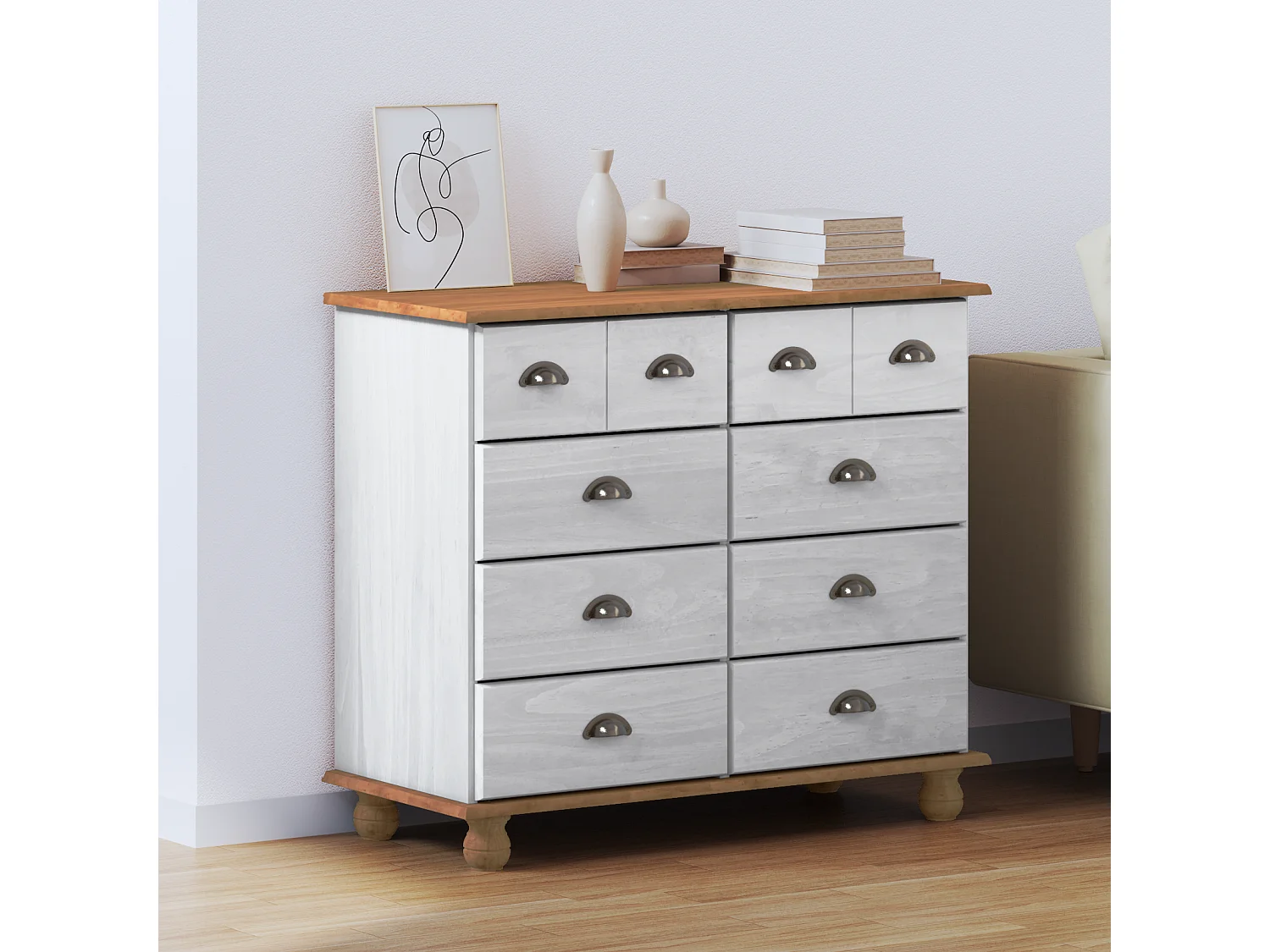 Commode Blanche 91x40x79 cm Bois de Pin Massif