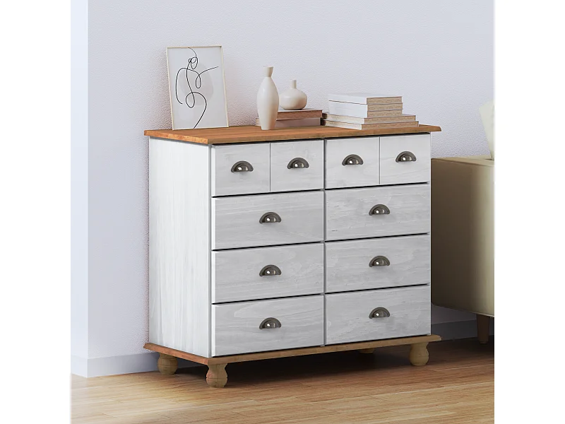 Commode Blanche 91x40x79 cm Bois de Pin Massif