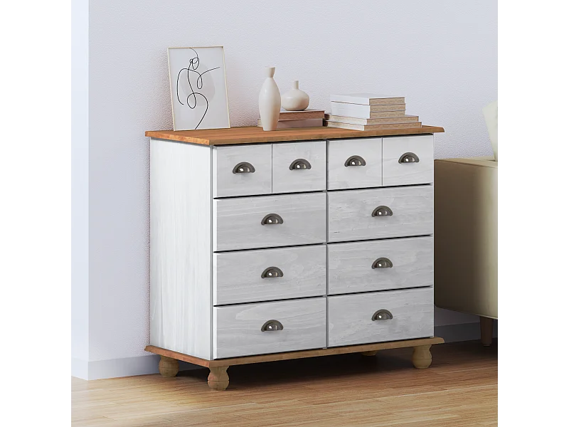 Commode Blanche 91x40x79 cm Bois de Pin Massif