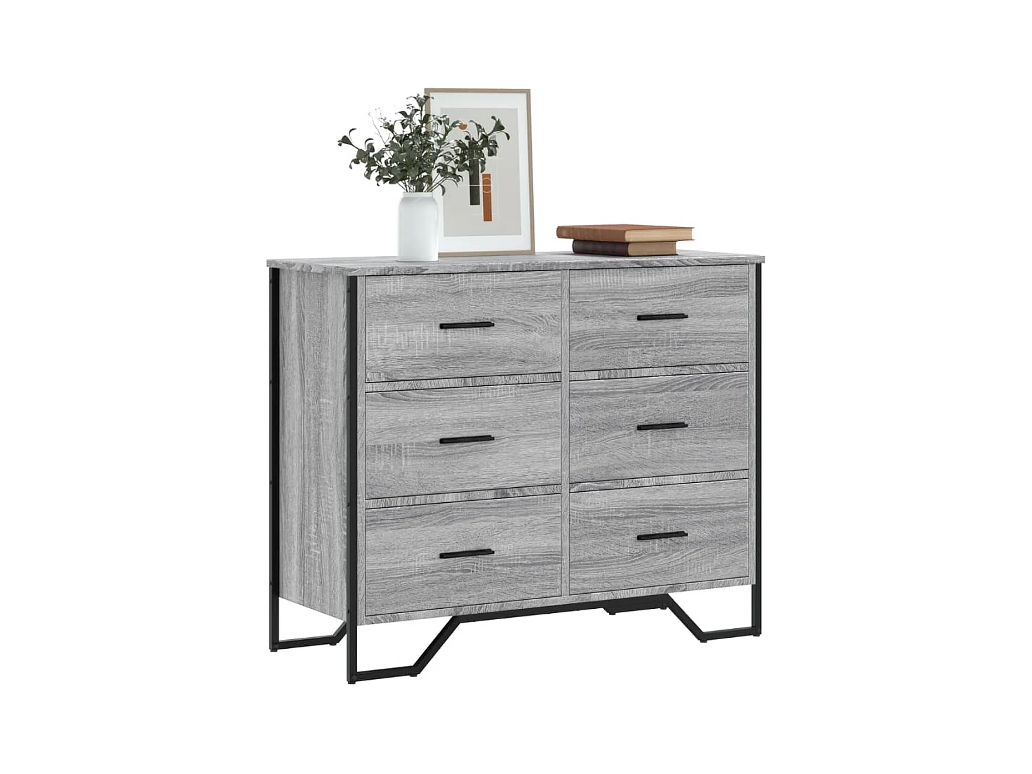 Sonoma grijze ladekast 91x35,5x74,5 cm bewerkt hout