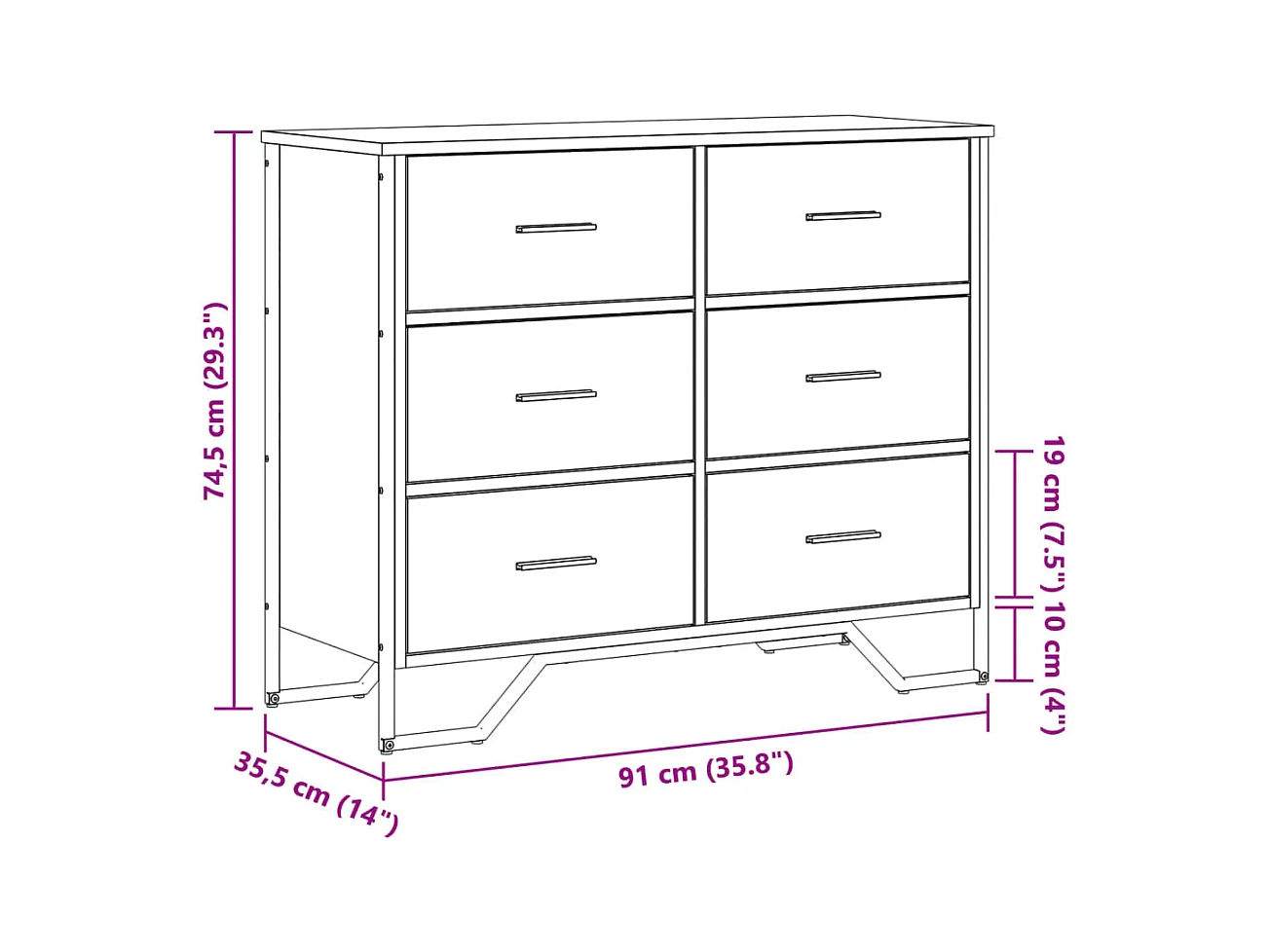 Sonoma grijze ladekast 91x35,5x74,5 cm bewerkt hout