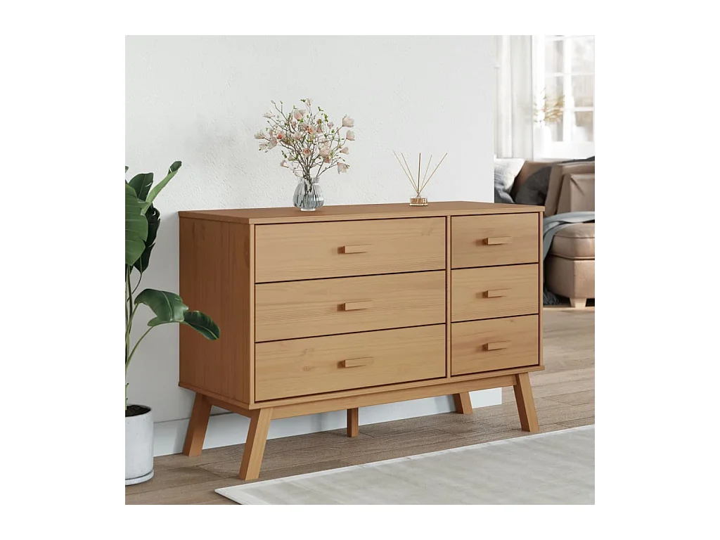 Cassettiera marrone  in legno massello di pino