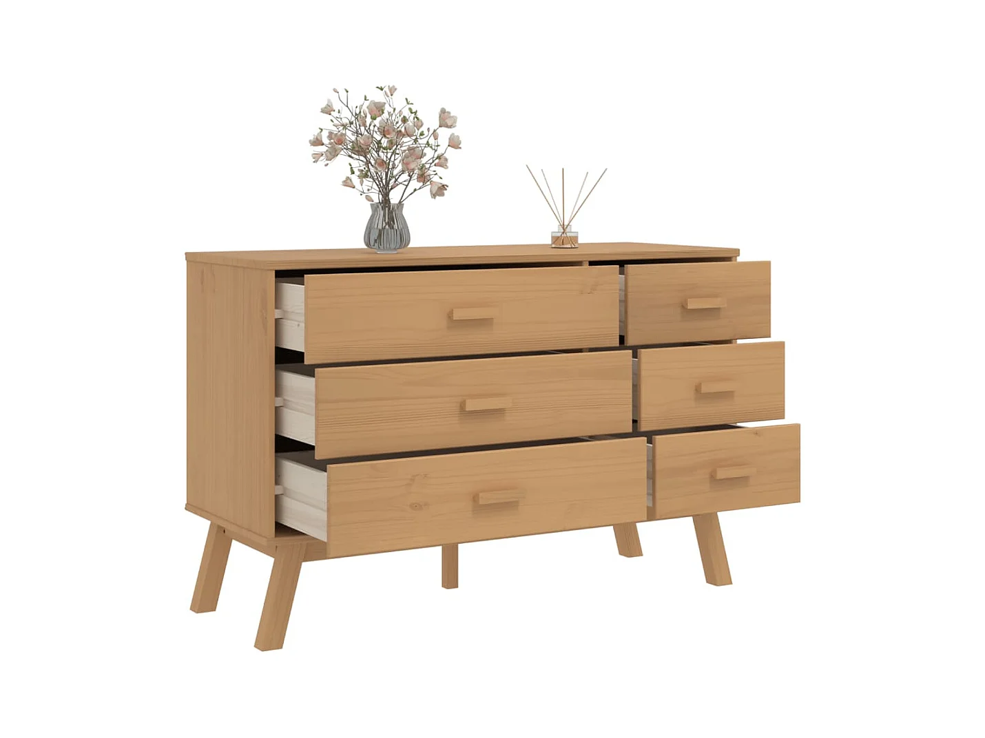 Cassettiera marrone  in legno massello di pino