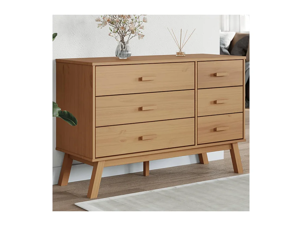 Armoire à tiroirs  marron bois de pin solide