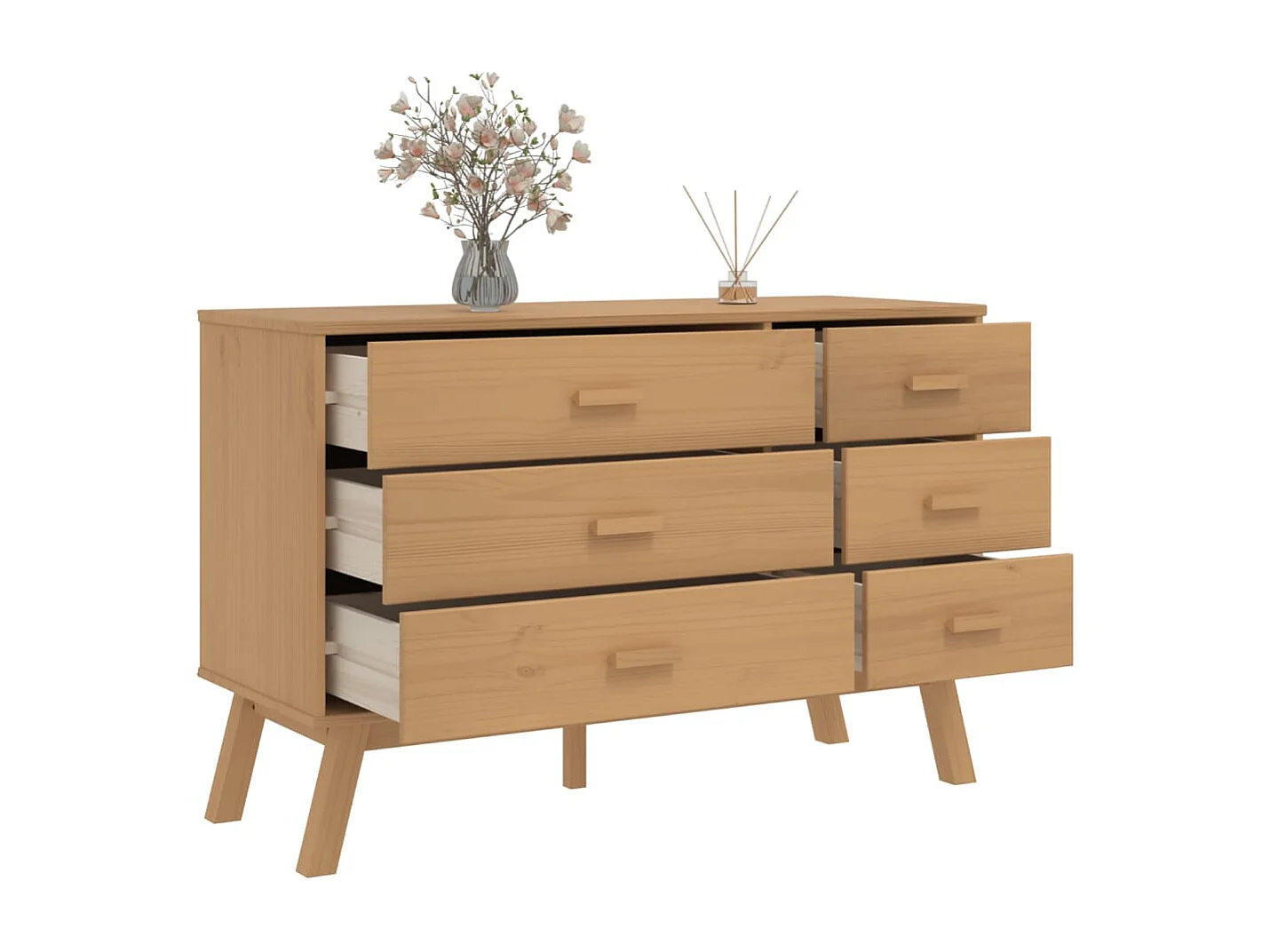 Armoire à tiroirs  marron bois de pin solide