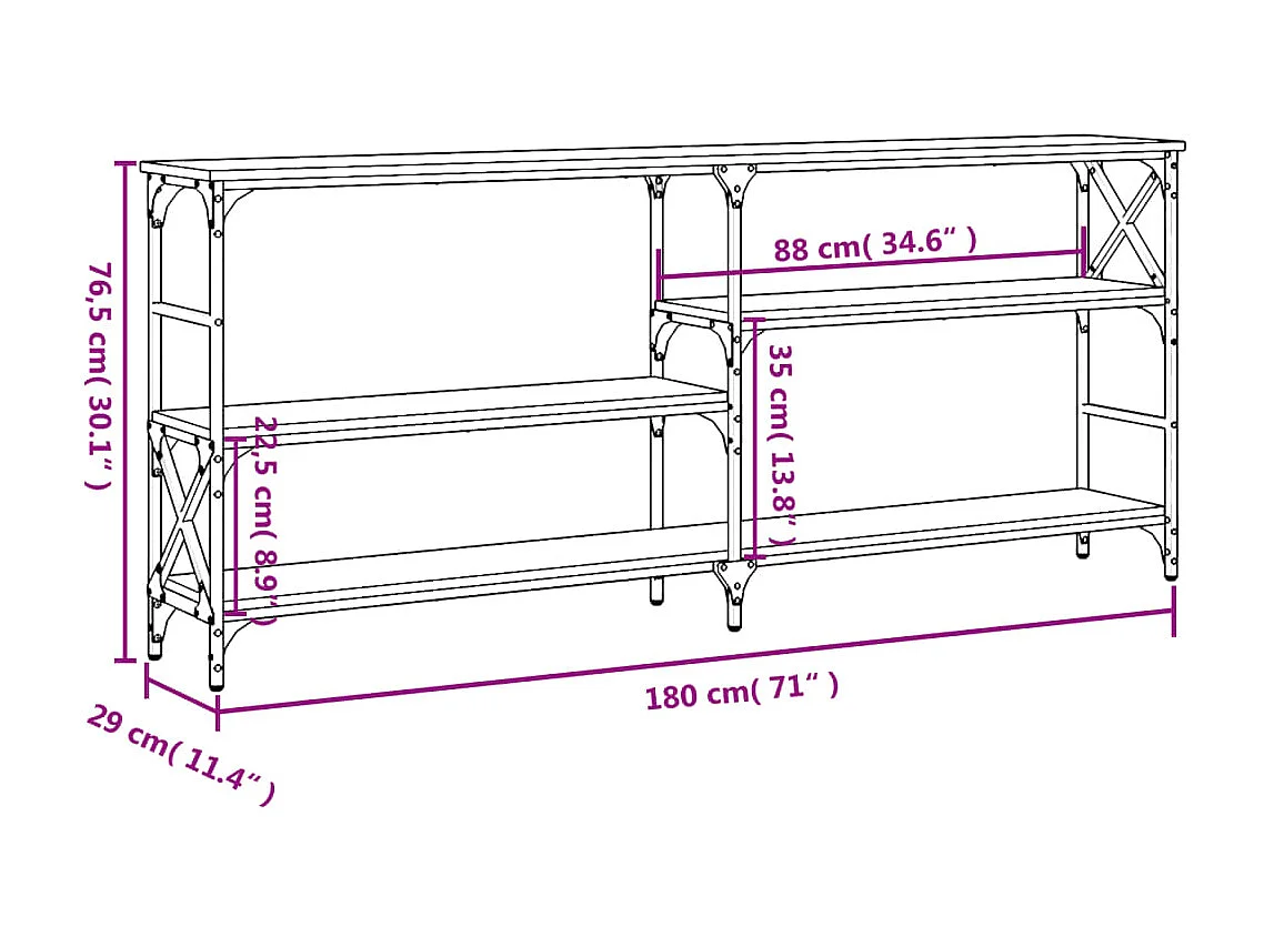 Table console chêne marron 180x29x76,5 cm bois d'ingénierie
