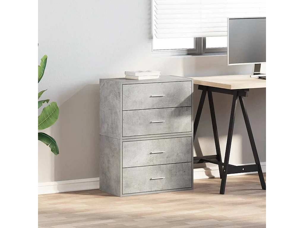 Armoires avec 2 tiroirs 2 pcs gris béton bois d'ingénierie