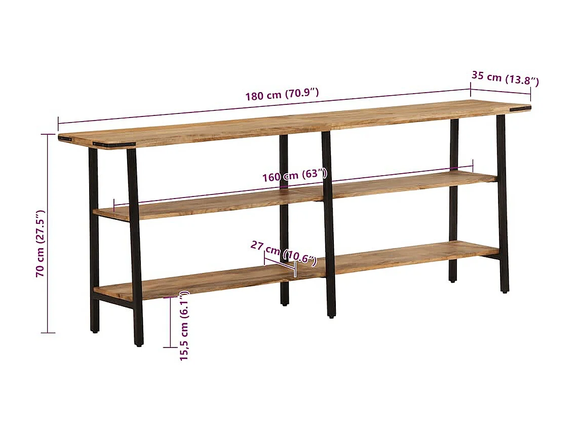 Table console 180x35x70 cm bois de manguier massif