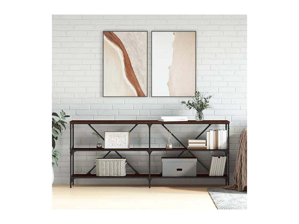 Table console chêne marron 180x30x75 bois d'ingénierie et fer