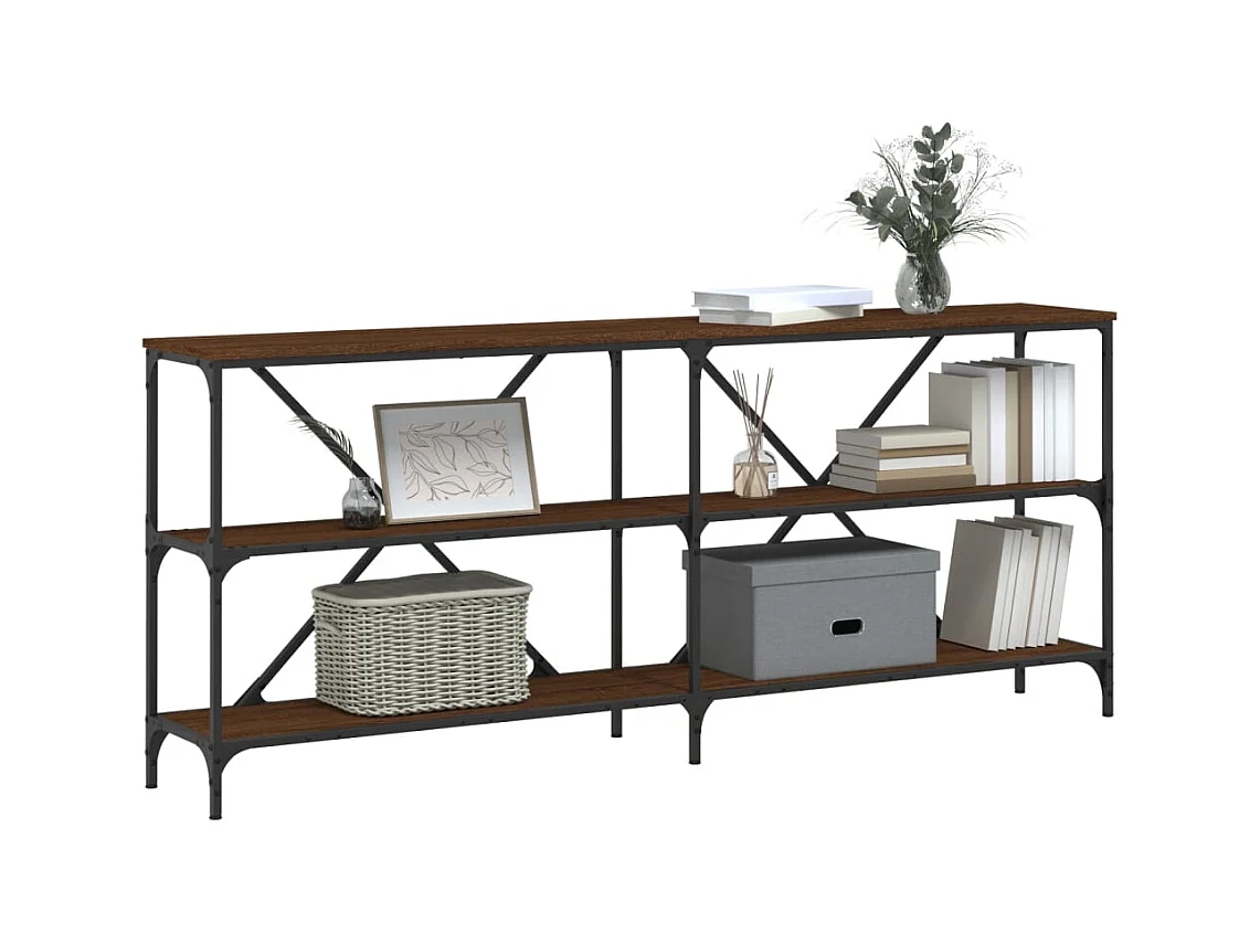 Table console chêne marron 180x30x75 bois d'ingénierie et fer