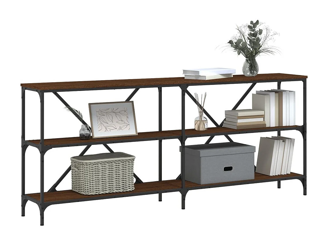 Table console chêne marron 180x30x75 bois d'ingénierie et fer