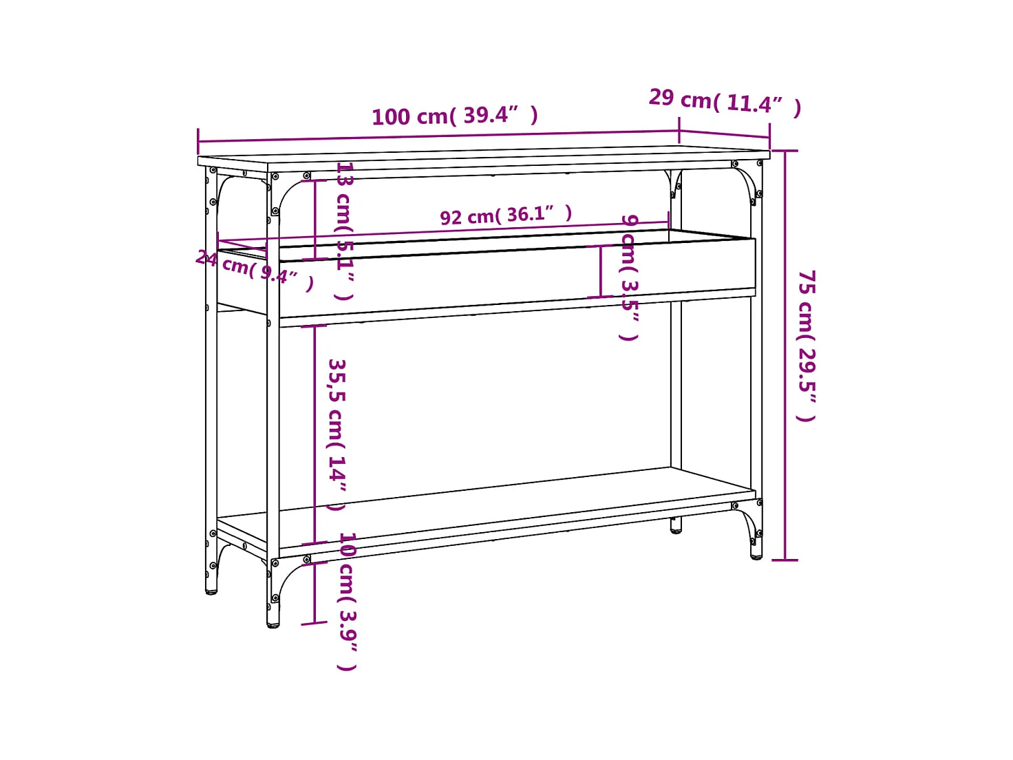 Consolle con ripiano Sonoma grigio 100x29x75 cm
