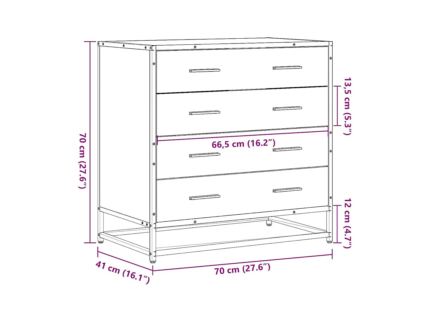 Cassettiera in rovere Sonoma 70x41x70 cm in legno ingegnerizzato
