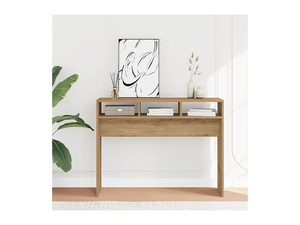 Table console chêne artisanal 105x30x80 cm bois d'ingénierie