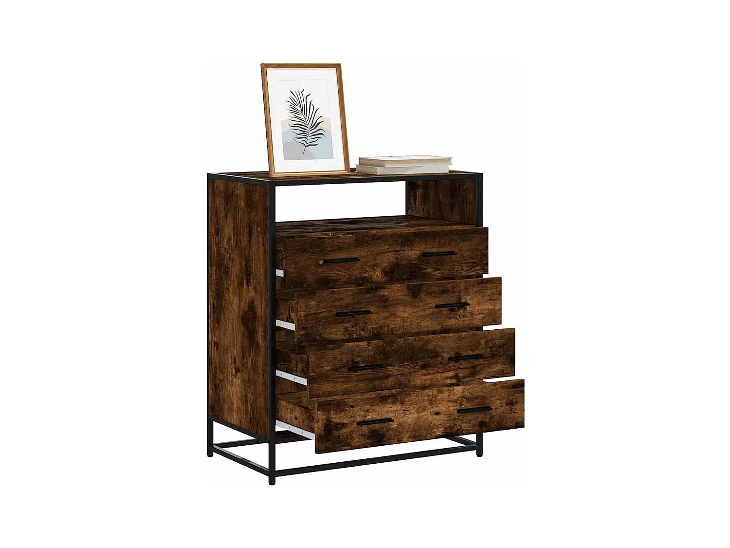 Gerookte eikenhouten ladekast 70x41x83,5 cm bewerkt hout