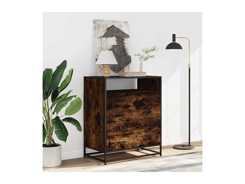 Gerookte eikenhouten ladekast 70x41x83,5 cm bewerkt hout