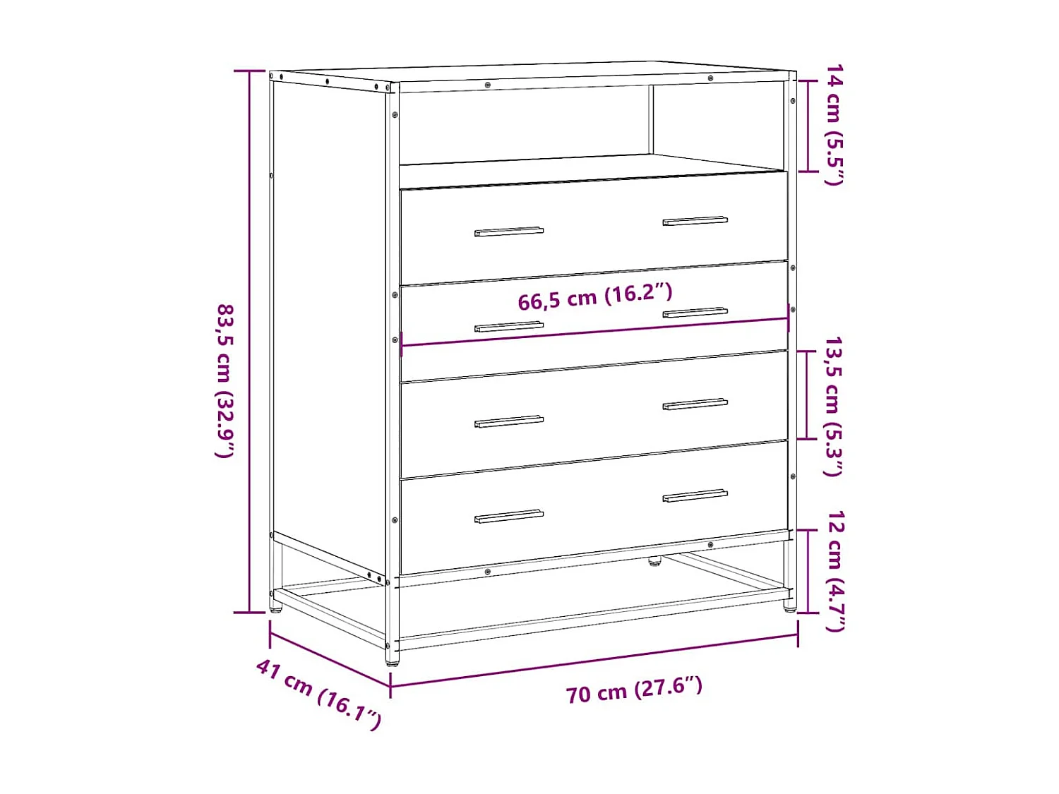 Gerookte eikenhouten ladekast 70x41x83,5 cm bewerkt hout