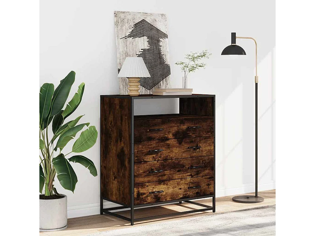 Commode chêne fumé 70x41x83,5 cm bois d'ingénierie