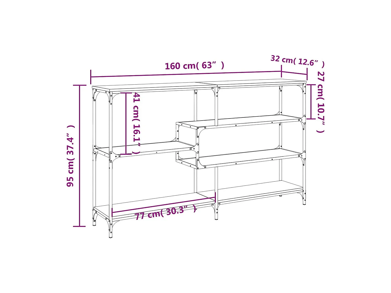 Table console sonoma gris 160x32x95 cm bois d'ingénierie