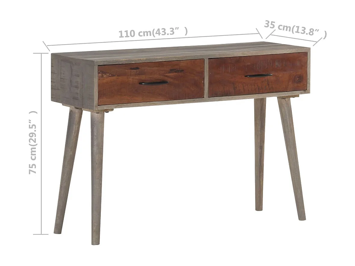 Consola gris 110x35x75 cm Madera maciza de mango en bruto