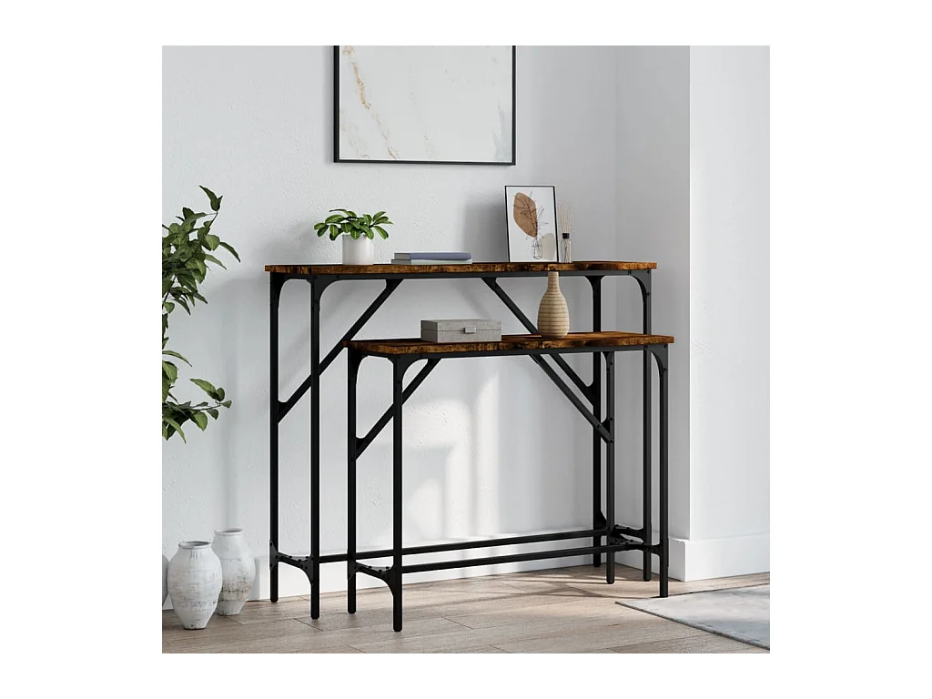 Tables console 2 pcs chêne fumé bois d'ingénierie